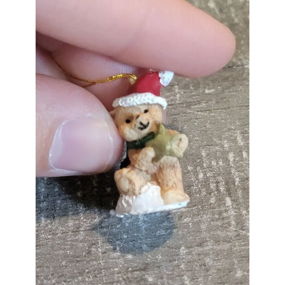Mini teddy bear Santa hat star vintage ornament Xmas decor‎